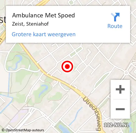 Locatie op kaart van de 112 melding: Ambulance Met Spoed Naar Zeist, Steniahof op 5 mei 2014 22:28