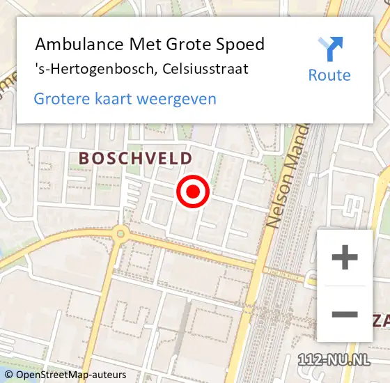 Locatie op kaart van de 112 melding: Ambulance Met Grote Spoed Naar 's-Hertogenbosch, Celsiusstraat op 6 mei 2020 12:39