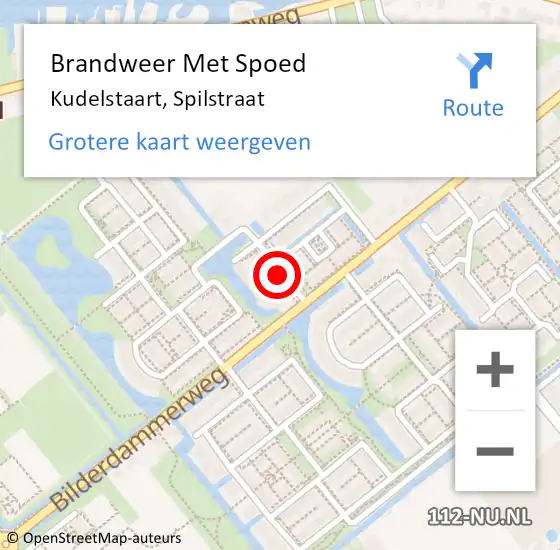 Locatie op kaart van de 112 melding: Brandweer Met Spoed Naar Kudelstaart, Spilstraat op 6 mei 2020 13:44