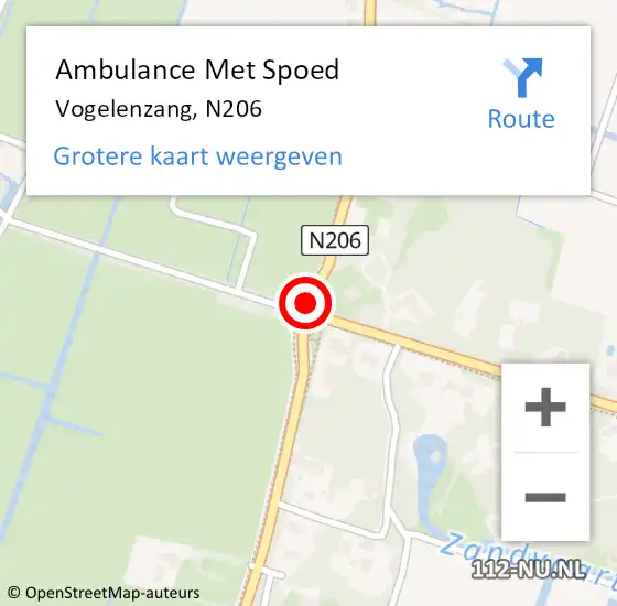 Locatie op kaart van de 112 melding: Ambulance Met Spoed Naar Vogelenzang, N206 op 6 mei 2020 14:48