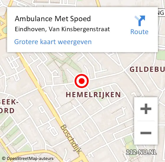 Locatie op kaart van de 112 melding: Ambulance Met Spoed Naar Eindhoven, Van Kinsbergenstraat op 6 mei 2020 15:24