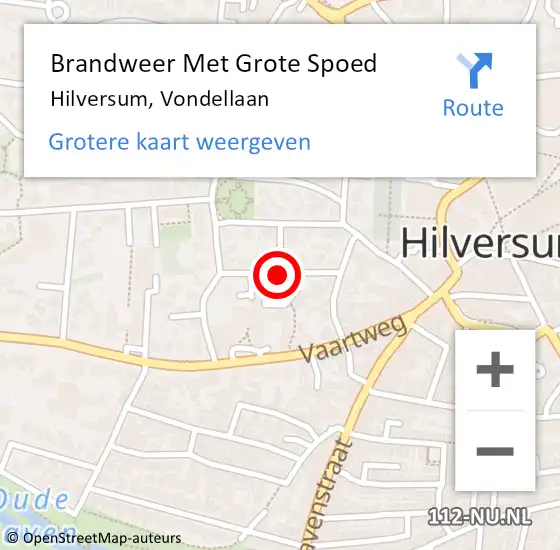 Locatie op kaart van de 112 melding: Brandweer Met Grote Spoed Naar Hilversum, Vondellaan op 6 mei 2020 15:46