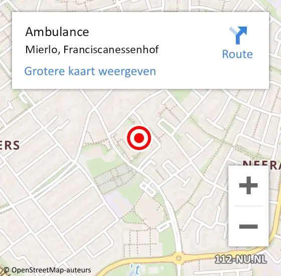 Locatie op kaart van de 112 melding: Ambulance Mierlo, Franciscanessenhof op 6 mei 2020 15:47