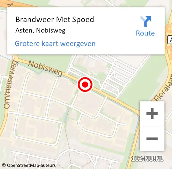 Locatie op kaart van de 112 melding: Brandweer Met Spoed Naar Asten, Nobisweg op 6 mei 2020 15:55