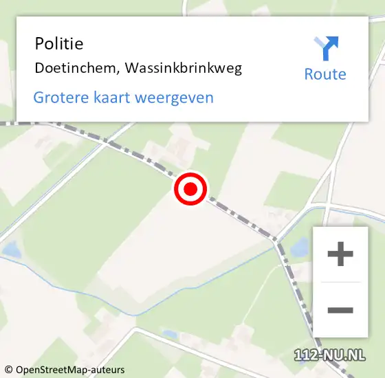 Locatie op kaart van de 112 melding: Politie Doetinchem, Wassinkbrinkweg op 6 mei 2020 15:55