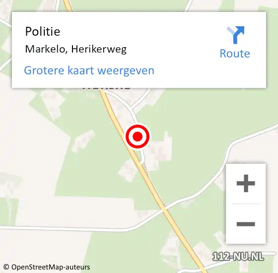 Locatie op kaart van de 112 melding: Politie Markelo, Herikerweg op 6 mei 2020 16:43