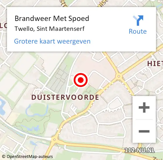 Locatie op kaart van de 112 melding: Brandweer Met Spoed Naar Twello, Sint Maartenserf op 6 mei 2020 16:48