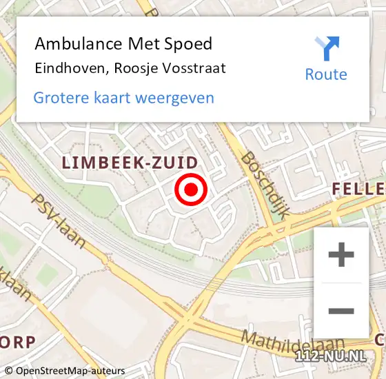 Locatie op kaart van de 112 melding: Ambulance Met Spoed Naar Eindhoven, Roosje Vosstraat op 6 mei 2020 19:52