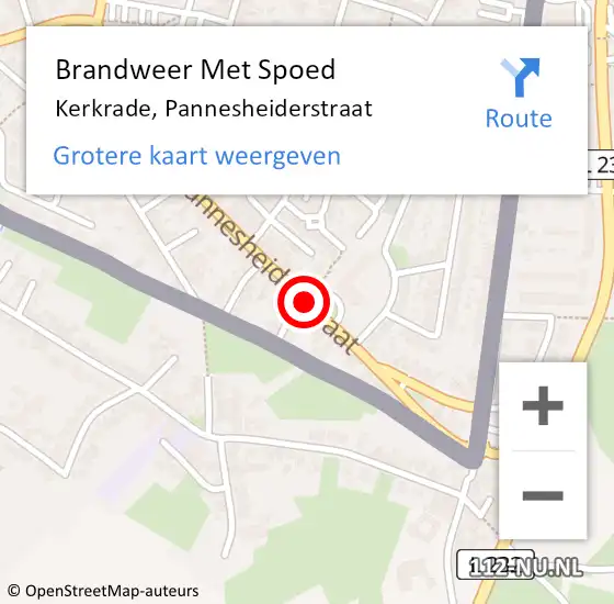 Locatie op kaart van de 112 melding: Brandweer Met Spoed Naar Kerkrade, Pannesheiderstraat op 7 mei 2020 00:38