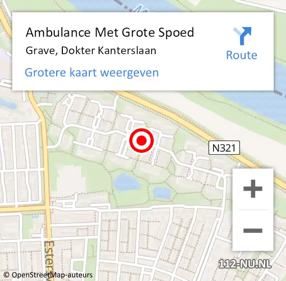 Locatie op kaart van de 112 melding: Ambulance Met Grote Spoed Naar Grave, Dokter Kanterslaan op 7 mei 2020 01:03