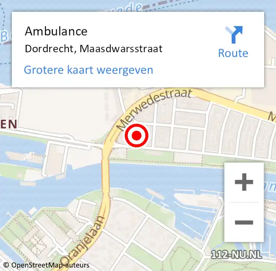 Locatie op kaart van de 112 melding: Ambulance Dordrecht, Maasdwarsstraat op 7 mei 2020 07:19