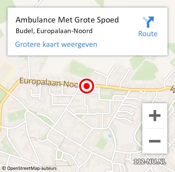 Locatie op kaart van de 112 melding: Ambulance Met Grote Spoed Naar Budel, Europalaan-Noord op 7 mei 2020 09:08