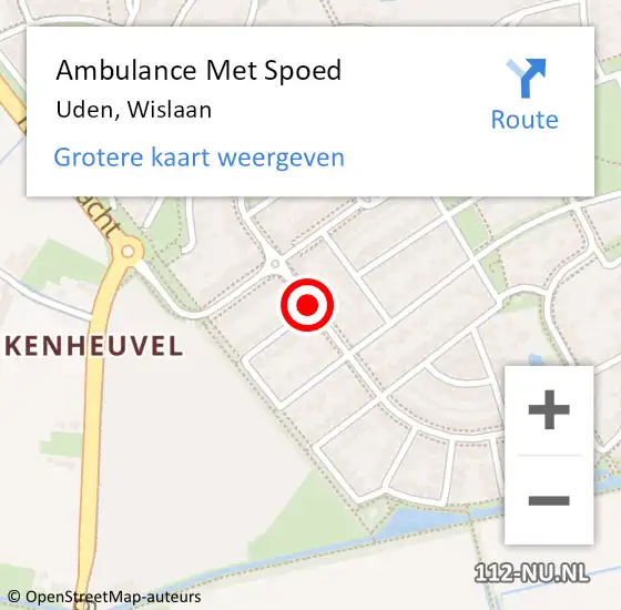 Locatie op kaart van de 112 melding: Ambulance Met Spoed Naar Uden, Wislaan op 7 mei 2020 09:31