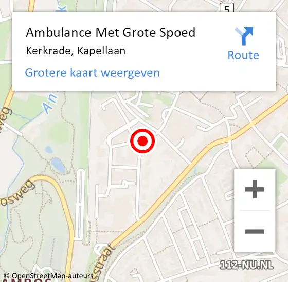 Locatie op kaart van de 112 melding: Ambulance Met Grote Spoed Naar Kerkrade, Kapellaan op 7 mei 2020 10:25