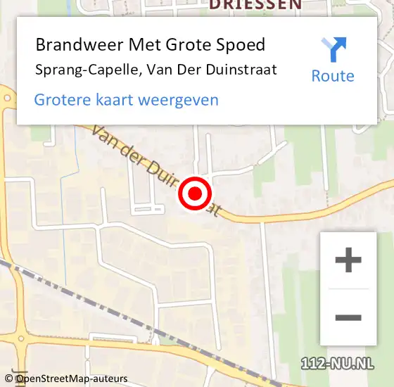 Locatie op kaart van de 112 melding: Brandweer Met Grote Spoed Naar Sprang-Capelle, Van Der Duinstraat op 7 mei 2020 10:57