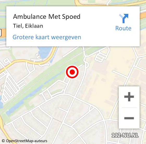 Locatie op kaart van de 112 melding: Ambulance Met Spoed Naar Tiel, Eiklaan op 7 mei 2020 11:38