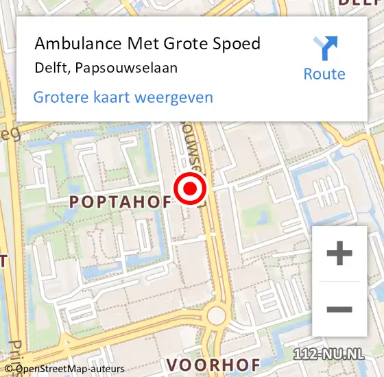 Locatie op kaart van de 112 melding: Ambulance Met Grote Spoed Naar Delft, Papsouwselaan op 7 mei 2020 11:57