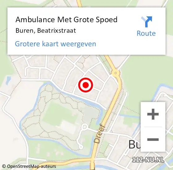 Locatie op kaart van de 112 melding: Ambulance Met Grote Spoed Naar Buren, Beatrixstraat op 7 mei 2020 12:20