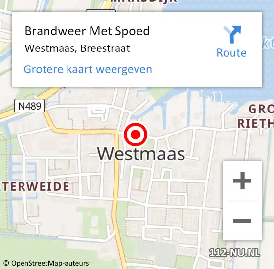 Locatie op kaart van de 112 melding: Brandweer Met Spoed Naar Westmaas, Breestraat op 7 mei 2020 12:47