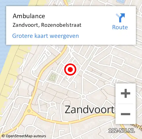 Locatie op kaart van de 112 melding: Ambulance Zandvoort, Rozenobelstraat op 7 mei 2020 14:18