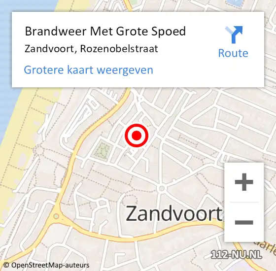 Locatie op kaart van de 112 melding: Brandweer Met Grote Spoed Naar Zandvoort, Rozenobelstraat op 7 mei 2020 14:19