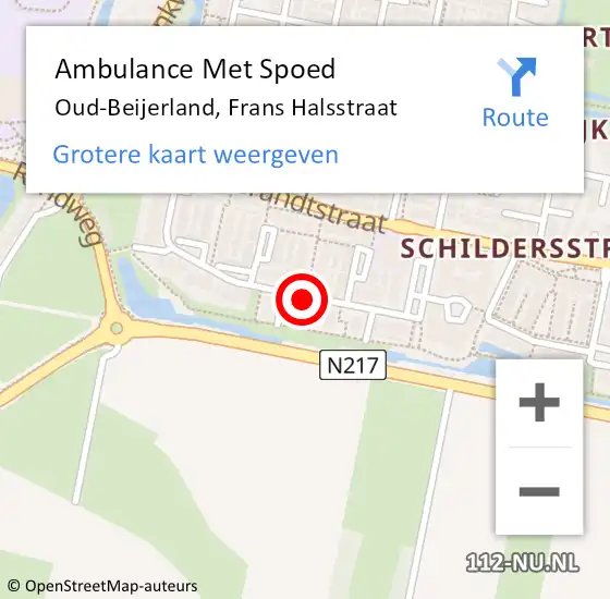 Locatie op kaart van de 112 melding: Ambulance Met Spoed Naar Oud-Beijerland, Frans Halsstraat op 7 mei 2020 14:27