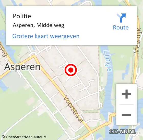 Locatie op kaart van de 112 melding: Politie Asperen, Middelweg op 7 mei 2020 14:42