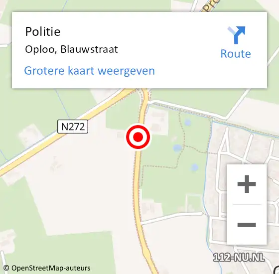 Locatie op kaart van de 112 melding: Politie Oploo, Blauwstraat op 7 mei 2020 14:51