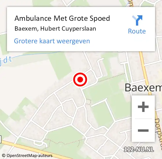 Locatie op kaart van de 112 melding: Ambulance Met Grote Spoed Naar Baexem, Hubert Cuyperslaan op 6 mei 2014 03:57