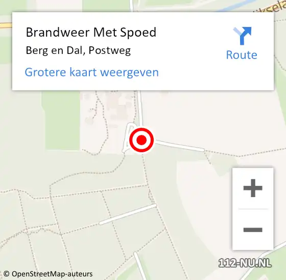 Locatie op kaart van de 112 melding: Brandweer Met Spoed Naar Berg en Dal, Postweg op 7 mei 2020 20:38