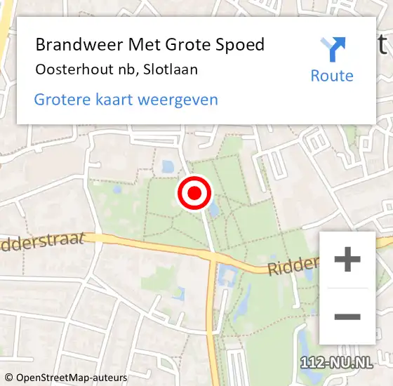 Locatie op kaart van de 112 melding: Brandweer Met Grote Spoed Naar Oosterhout nb, Slotlaan op 8 mei 2020 01:38