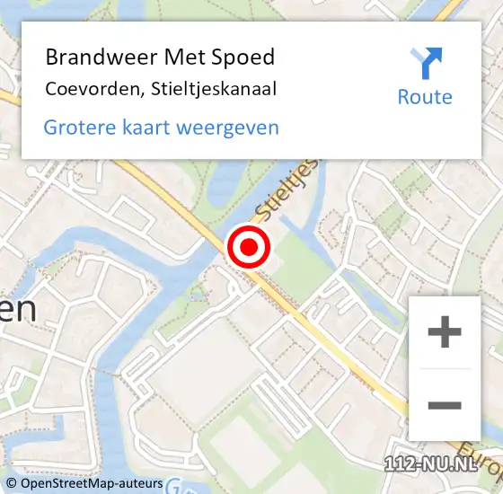 Locatie op kaart van de 112 melding: Brandweer Met Spoed Naar Coevorden, Stieltjeskanaal op 6 mei 2014 06:16