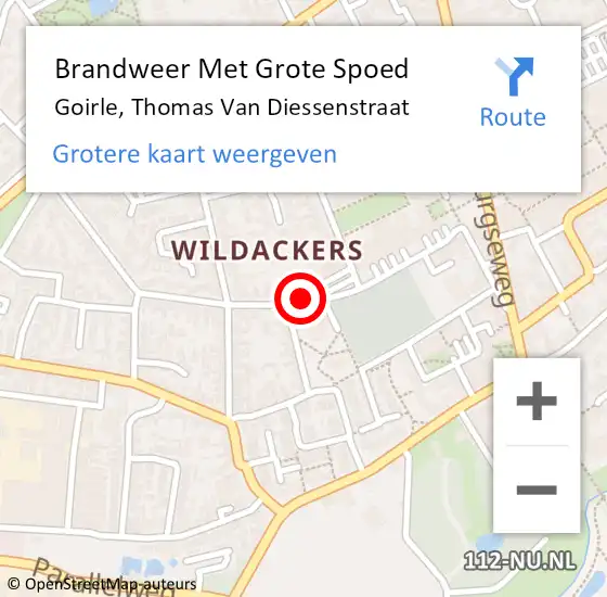 Locatie op kaart van de 112 melding: Brandweer Met Grote Spoed Naar Goirle, Thomas Van Diessenstraat op 8 mei 2020 10:25