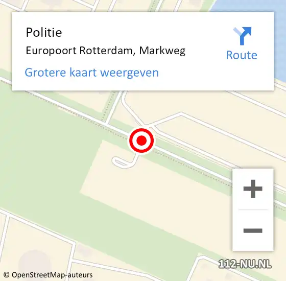 Locatie op kaart van de 112 melding: Politie Europoort Rotterdam, Markweg op 8 mei 2020 10:49