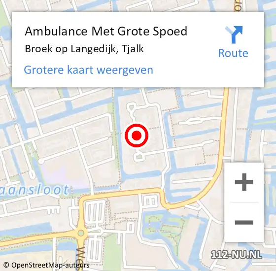 Locatie op kaart van de 112 melding: Ambulance Met Grote Spoed Naar Broek op Langedijk, Tjalk op 8 mei 2020 11:35