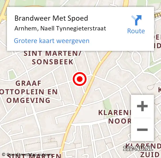 Locatie op kaart van de 112 melding: Brandweer Met Spoed Naar Arnhem, Naell Tynnegieterstraat op 8 mei 2020 13:07