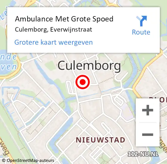 Locatie op kaart van de 112 melding: Ambulance Met Grote Spoed Naar Culemborg, Everwijnstraat op 8 mei 2020 13:30