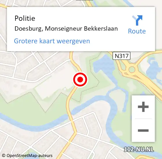 Locatie op kaart van de 112 melding: Politie Doesburg, Monseigneur Bekkerslaan op 8 mei 2020 16:28