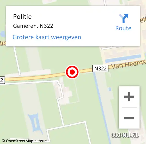 Locatie op kaart van de 112 melding: Politie Gameren, N322 op 8 mei 2020 18:36