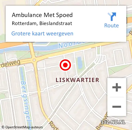 Locatie op kaart van de 112 melding: Ambulance Met Spoed Naar Rotterdam, Bieslandstraat op 8 mei 2020 18:46