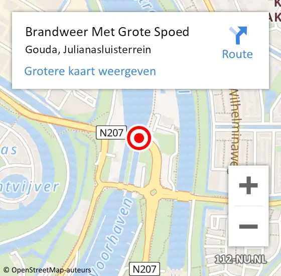 Locatie op kaart van de 112 melding: Brandweer Met Grote Spoed Naar Gouda, Julianasluisterrein op 8 mei 2020 20:41