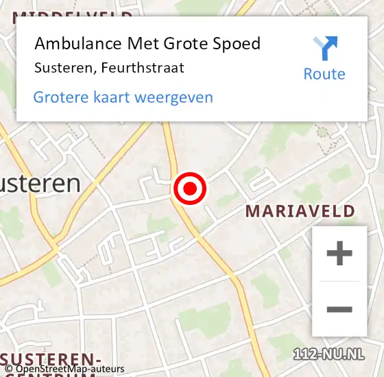 Locatie op kaart van de 112 melding: Ambulance Met Grote Spoed Naar Susteren, Feurthstraat op 8 mei 2020 22:48