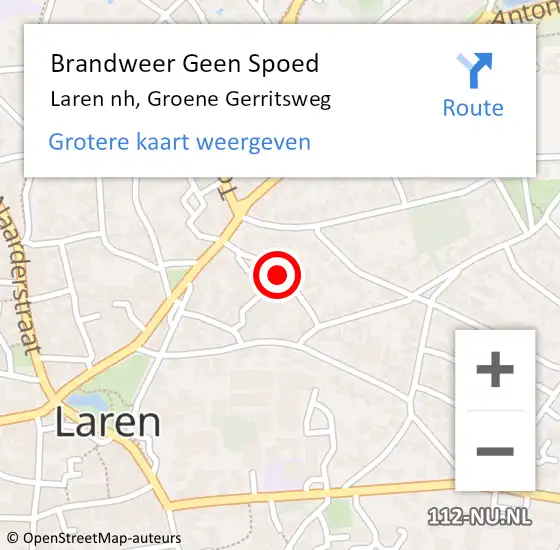 Locatie op kaart van de 112 melding: Brandweer Geen Spoed Naar Laren nh, Groene Gerritsweg op 9 mei 2020 01:46