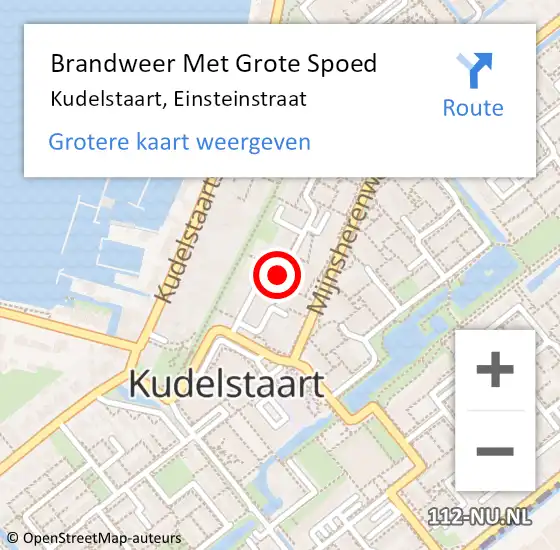 Locatie op kaart van de 112 melding: Brandweer Met Grote Spoed Naar Kudelstaart, Einsteinstraat op 9 mei 2020 07:12