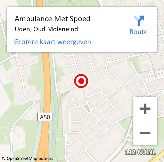 Locatie op kaart van de 112 melding: Ambulance Met Spoed Naar Uden, Oud Moleneind op 9 mei 2020 10:07