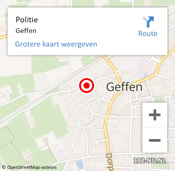 Locatie op kaart van de 112 melding: Politie Geffen op 9 mei 2020 10:46