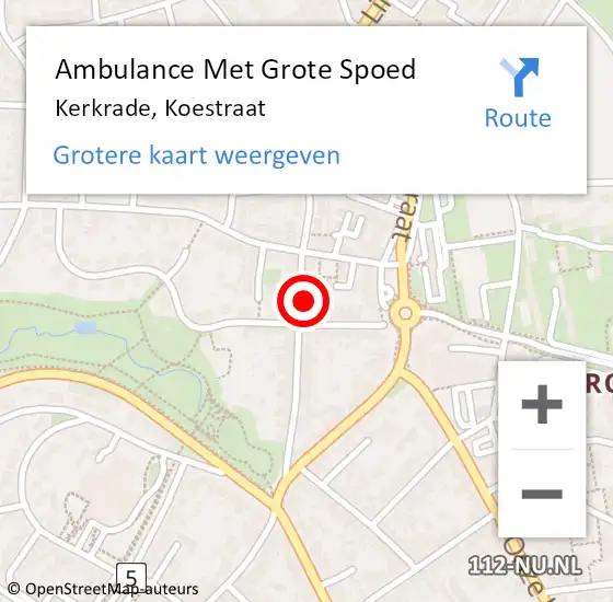 Locatie op kaart van de 112 melding: Ambulance Met Grote Spoed Naar Kerkrade, Koestraat op 6 mei 2014 09:16