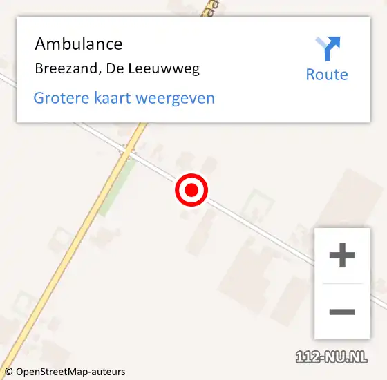 Locatie op kaart van de 112 melding: Ambulance Breezand, De Leeuwweg op 9 mei 2020 13:05