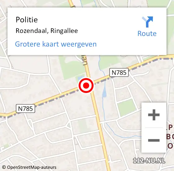 Locatie op kaart van de 112 melding: Politie Rozendaal, Ringallee op 9 mei 2020 14:04