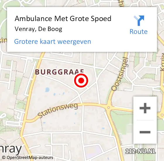 Locatie op kaart van de 112 melding: Ambulance Met Grote Spoed Naar Venray, De Boog op 9 mei 2020 14:50